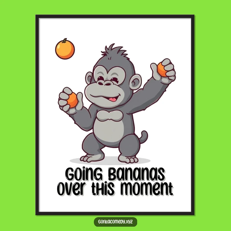 Free Printable Wall Art: Mischievous Gorilla Tossing Fruit Decor