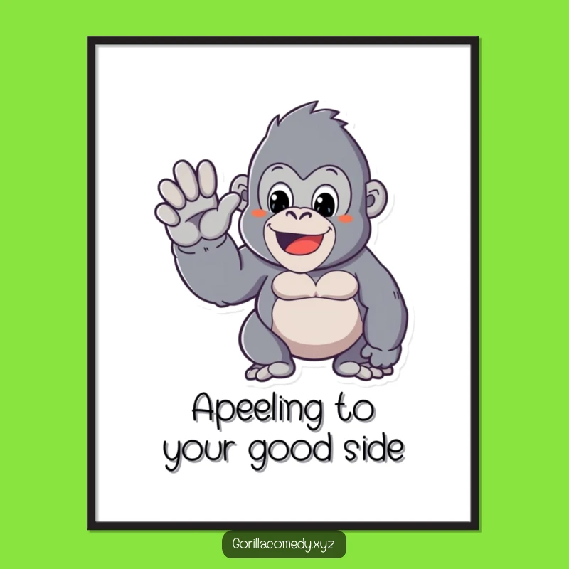 Kawaii Gorilla Wave Art Free Printable: Friendly Giant Downloadable Decor