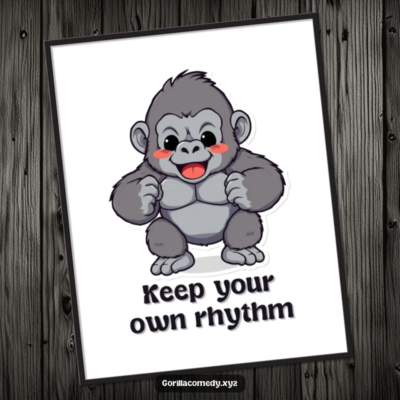 Funny Free Printable Wall Art: A playful gorilla character rhythmically pounding its chest, conveying strength and playful energy.