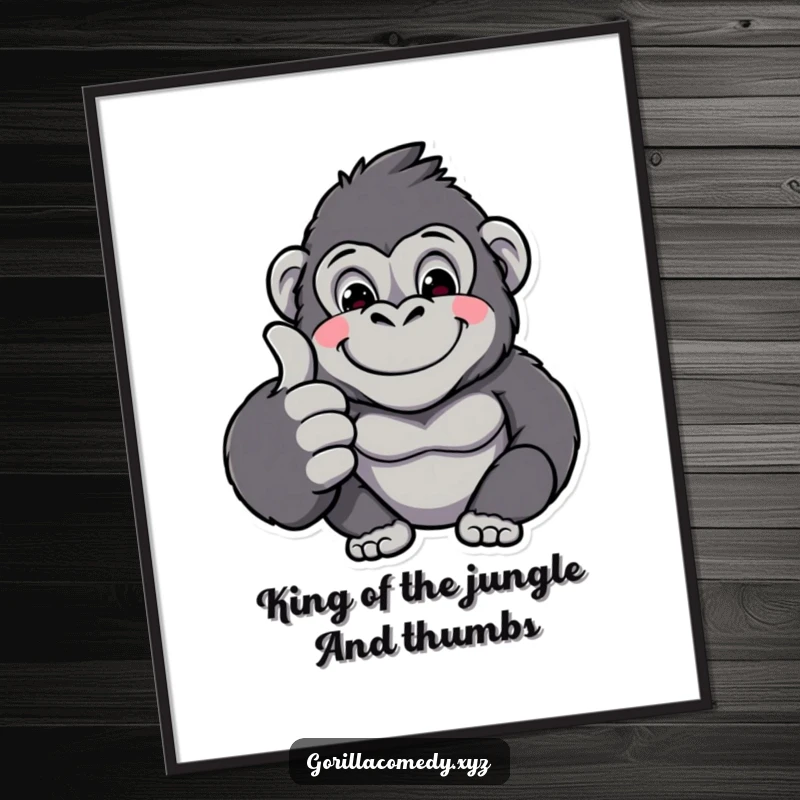 Funny Free Printable Wall Art: Whimsical kawaii gorilla character giving a big thumbs up, radiating positivity and humor.