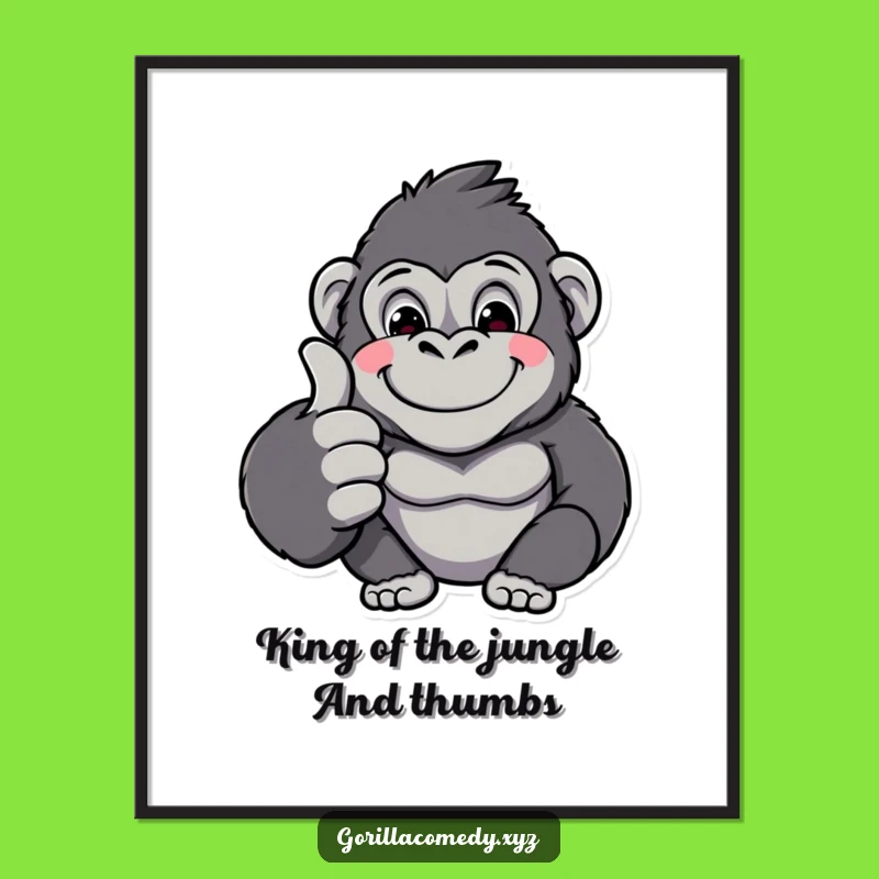 Free Printable Wall Art: Funny Kawaii Gorilla Thumbs Up, DIY Home Decor