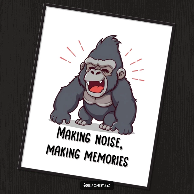 Funny Free Printable Wall Art: a gorilla character playfully roars, generating outward sound waves.
