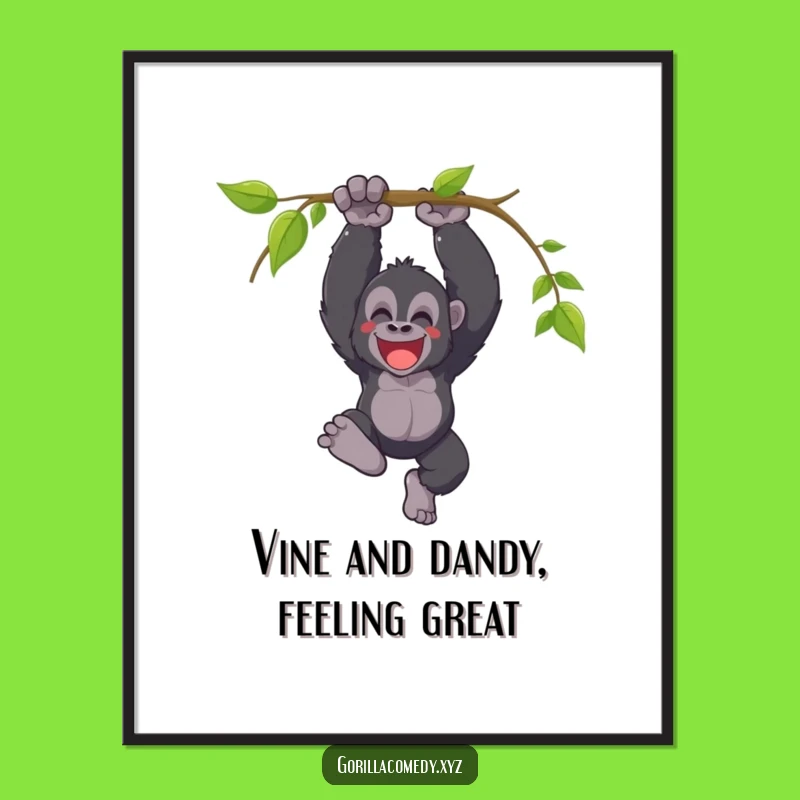 Free Printable Gorilla Art: Triumphant Swinging Character Downloadable Poster Gift
