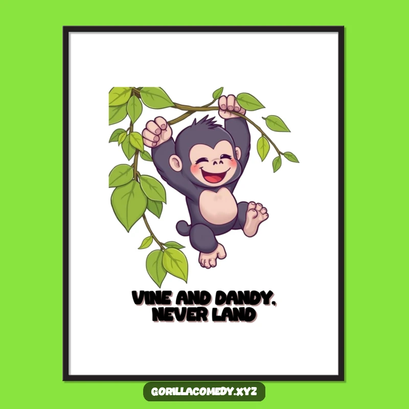 Funny Free Printable Wall Art: Swinging Kawaii Gorilla - Joyful Downloadable Decor
