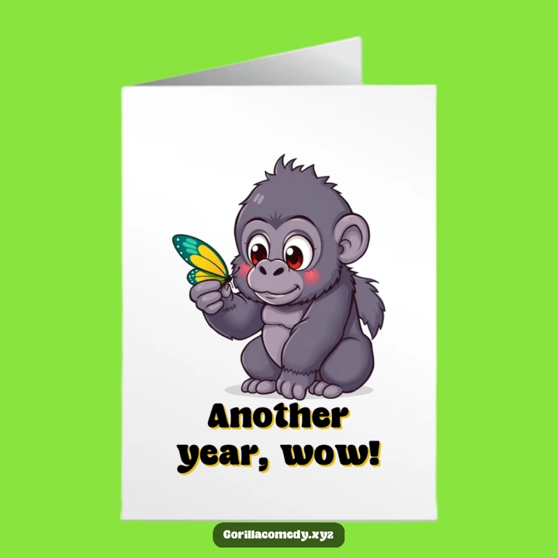 Free Birthday Card: Curious Kawaii Gorilla & Butterfly, Funny DIY Gift