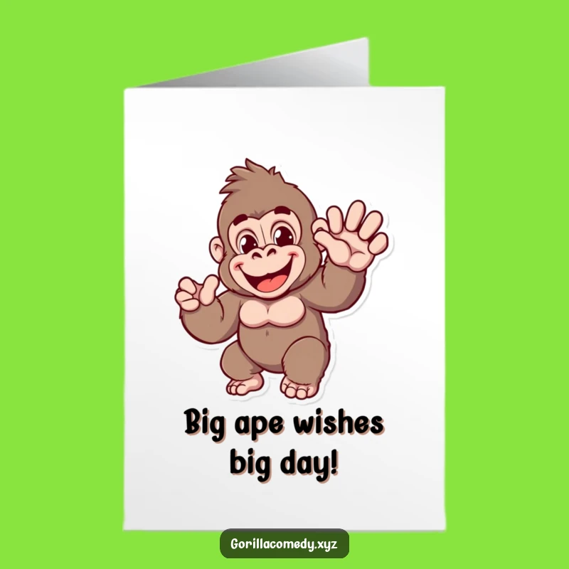 Free Printable Birthday Card: Cheerful Gorilla Wave Funny Downloadable Gift