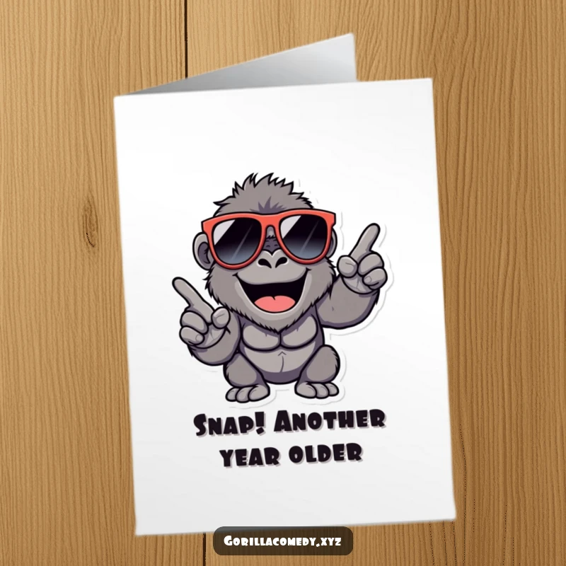 Funny Free Printable Birthday Card: Gorilla wearing oversized sunglasses, giving a confident finger snap, a cool downloadable.