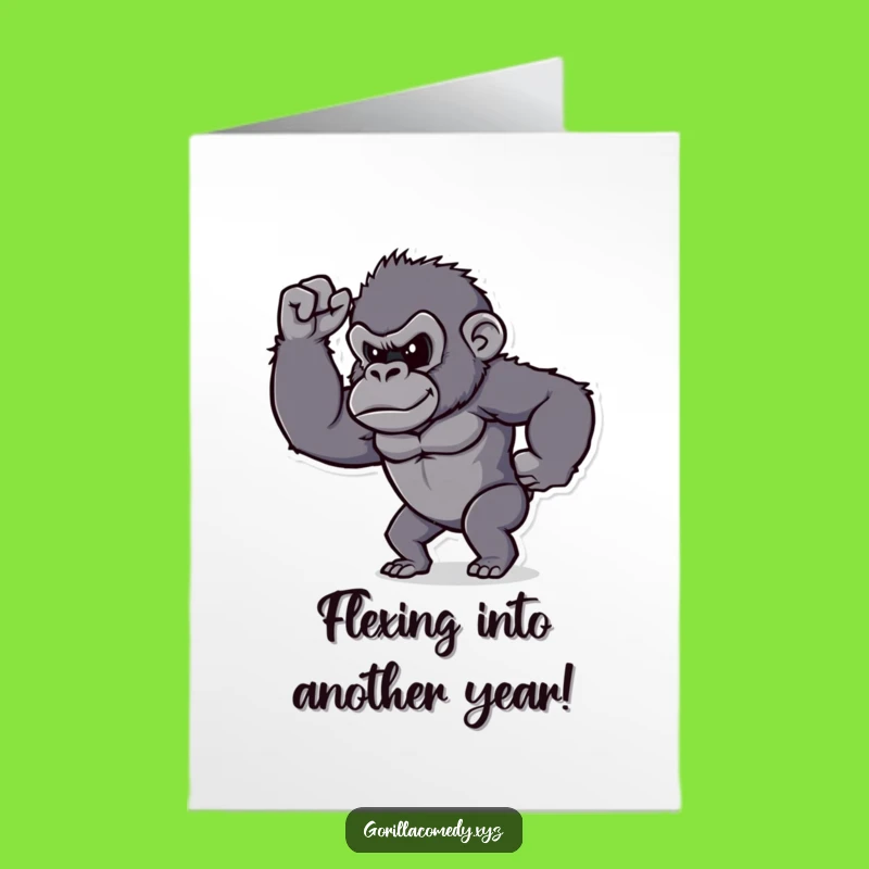 Free Printable Birthday Card: Strong Gorilla Flexing for a Powerful Birthday Wish
