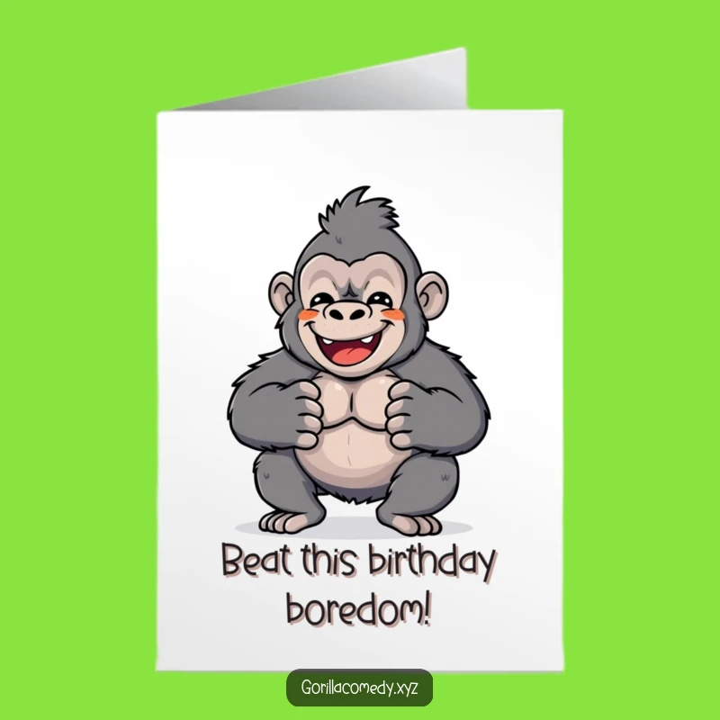 Free Printable Kawaii Gorilla Drum Birthday Card: Funny Grinning Downloadable Gift