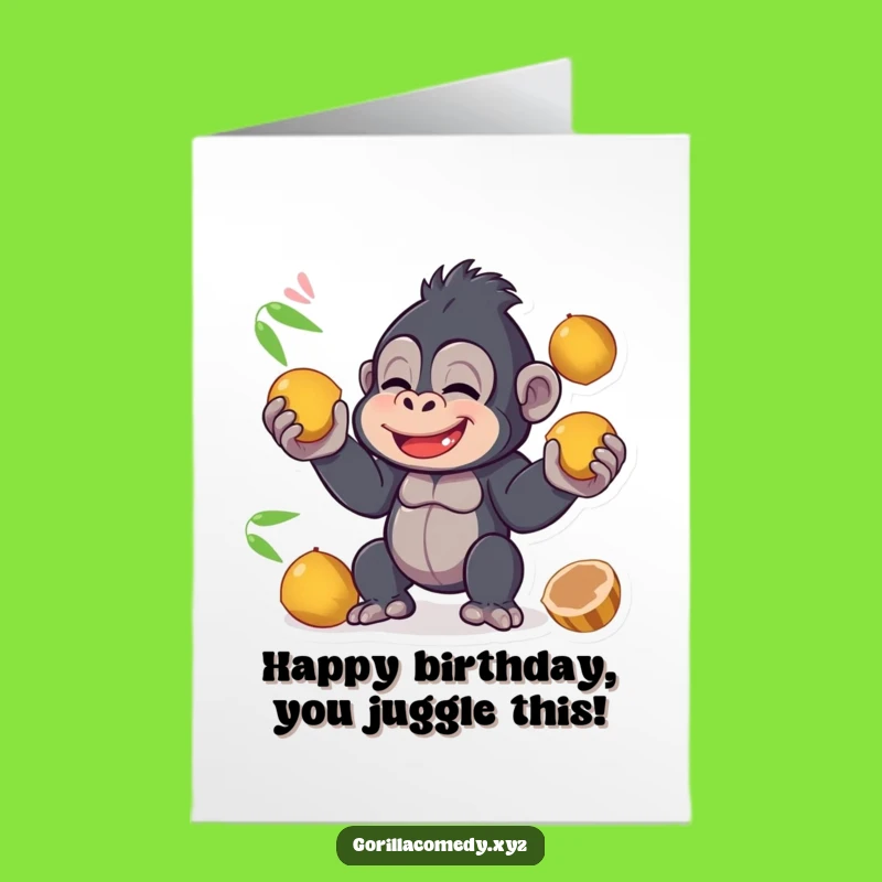 Free Birthday Card: Giggling Gorilla Juggling Coconuts, Funny DIY Gift