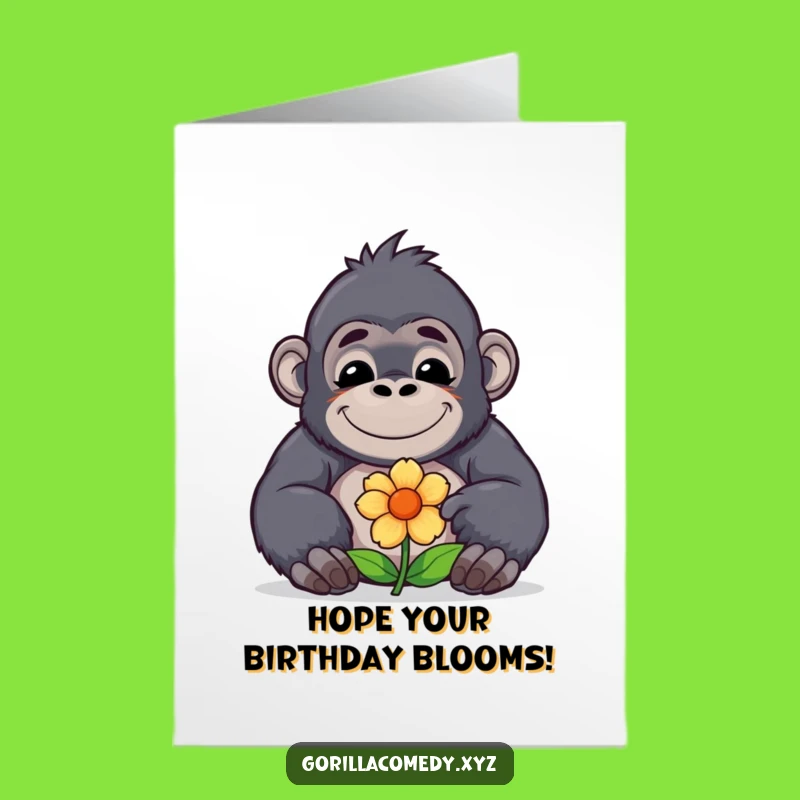 Free Birthday Card: Sweet Gorilla Offering Flower, Funny DIY Gift