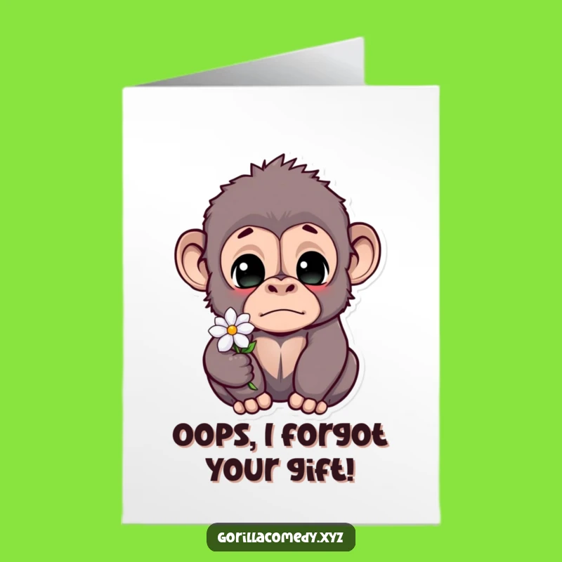Free Printable Funny Birthday Card: Startled Gorilla Tiny Flower, Perfect Printable Gift