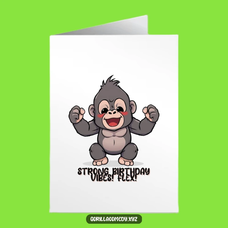 Free Printable Kawaii Gorilla Birthday Card: Funny Tiny Biceps Downloadable Gift
