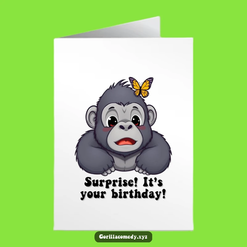 Free Printable Kawaii Gorilla Surprise Birthday Card Funny Downloadable Gift