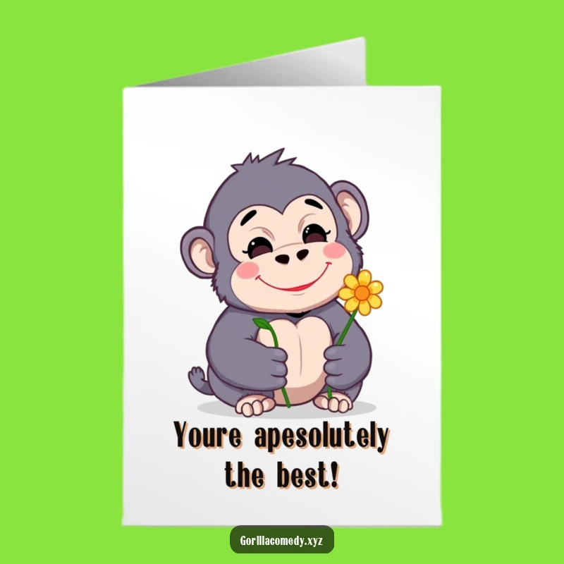 Free Printable Birthday Card: Cute Gorilla Shyly Offers Flower - Funny Downloadable Gift