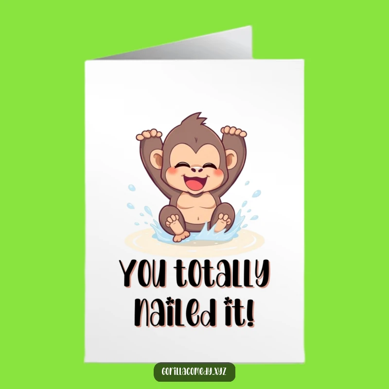Free Congrats Card: Gleeful Kawaii Gorilla Splashing, Perfect DIY Gift