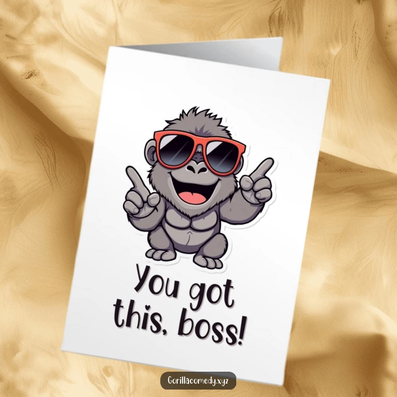 Funny Free Printable Congratulations Card: Happy gorilla in big sunglasses snapping fingers, a stylish downloadable.