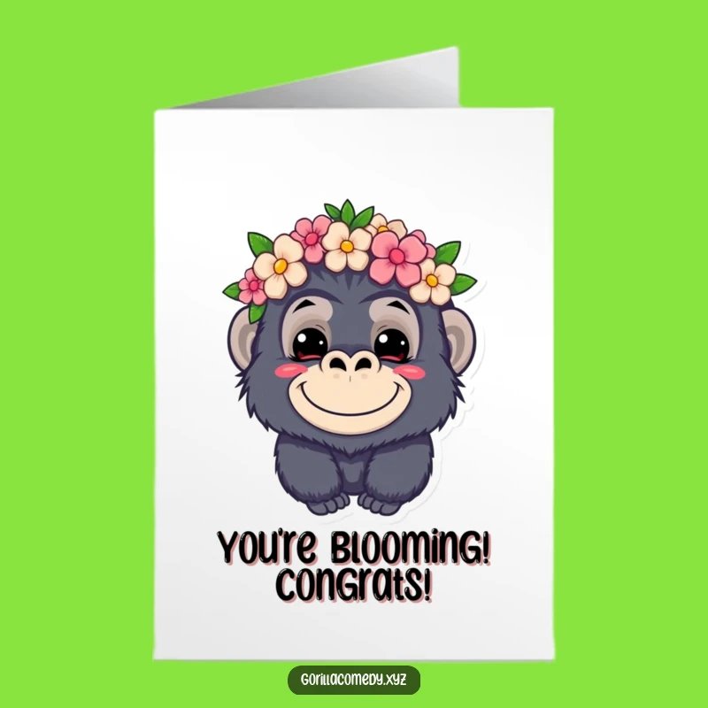 Free Printable Congrats Card: Mischievous Gorilla & Flower Crown - Downloadable Cheer