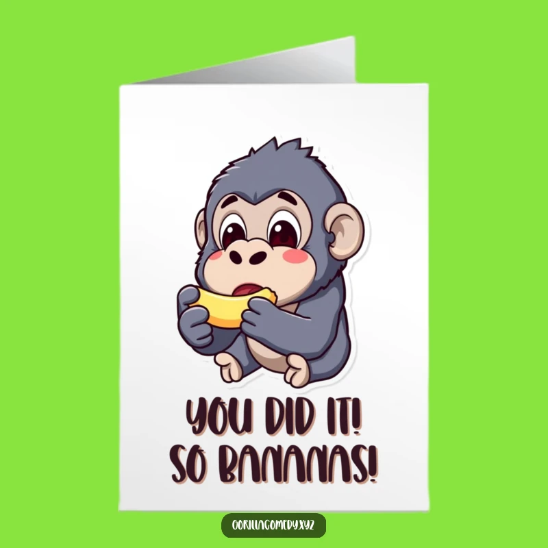 Free Printable Congrats Card: Shocked Kawaii Gorilla & Tiny Banana - Downloadable Celebration