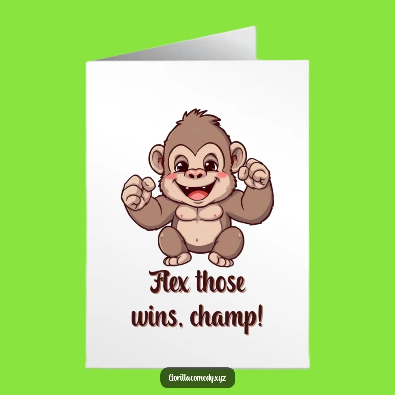 Funny Free Printable Congrats Card: Cute Gorilla flexing tiny muscles, a small win!