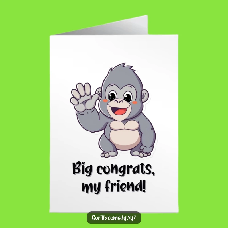 Kawaii Gorilla Congrats Card Free Printable: Waving Success Downloadable Gift
