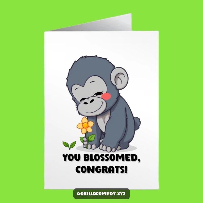 Free Printable Congratulations Card: Gentle Gorilla Celebrating New Beginnings Softly