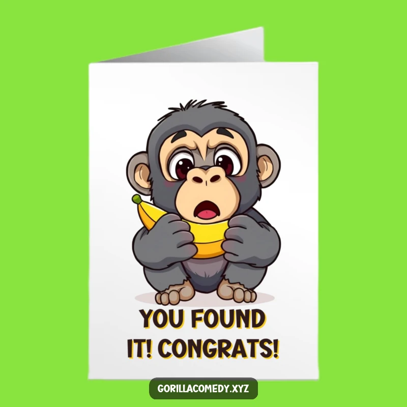 Free Printable Gorilla Congratulations Card: Surprised Banana Discovery Downloadable Gift