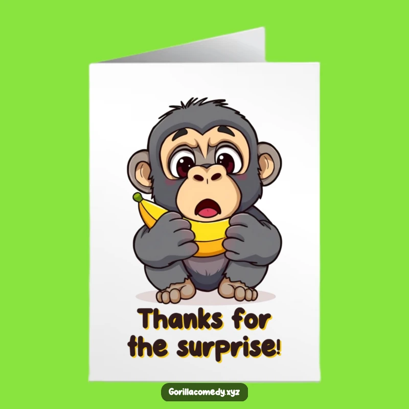 Free Printable Gorilla Thank You Card: Surprised Banana Discovery Downloadable Gift