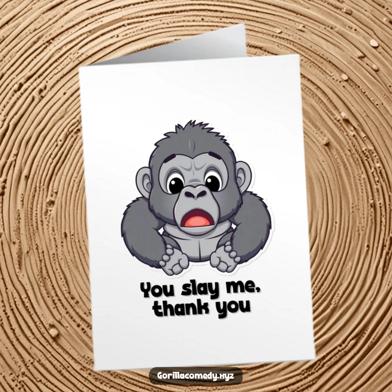 Funny Free Printable Thank You Card: A surprised gorilla, mouth agape, reacting to an incredibly generous act.
