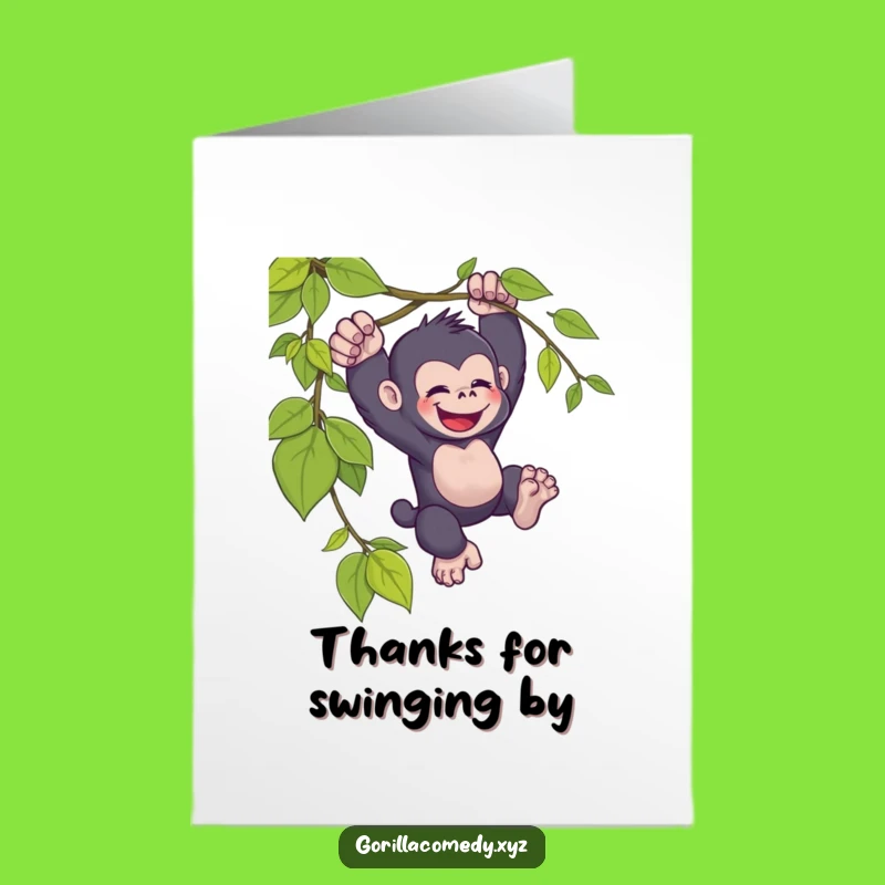 Free Printable Thank You Card: Swinging Kawaii Gorilla - Grateful Downloadable Message
