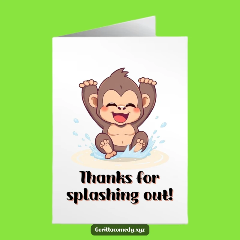 Free Thank You Card: Happy Kawaii Gorilla Splashing, Heartfelt DIY Gift