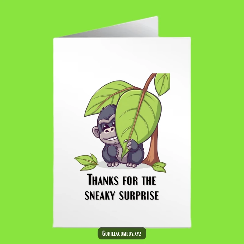 Funny Free Printable Thank You Card: Mischievous Gorilla hiding, thanks secretly!