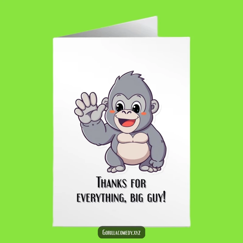 Kawaii Gorilla Thank You Card Free Printable: Waving Appreciation Downloadable Gift