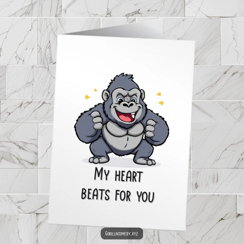 Free Printable Thank You Card: A cheerful gorilla pounds its chest rhythmically, conveying a powerful and happy thank you.
