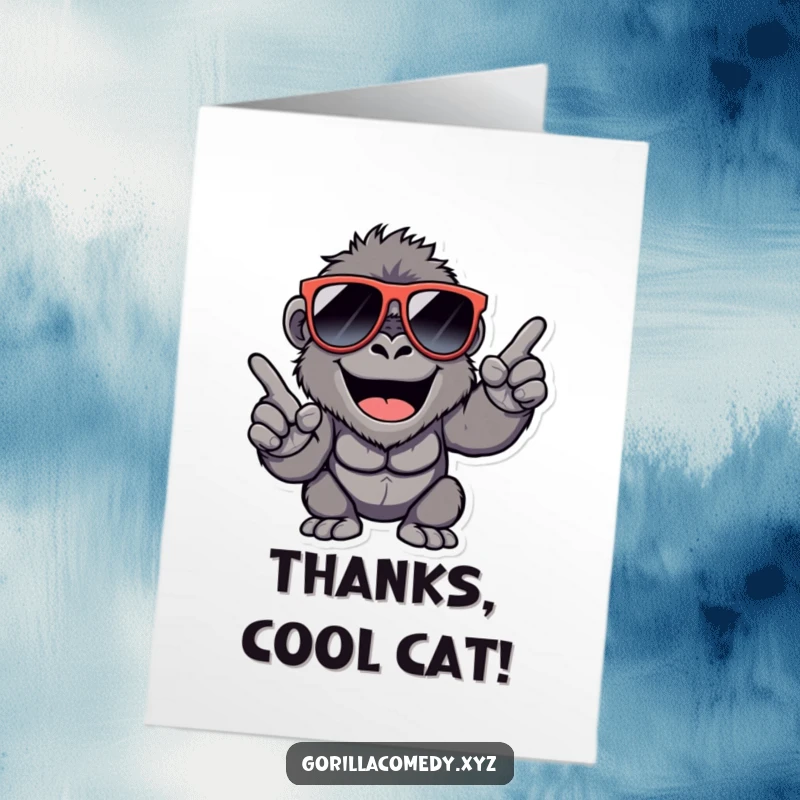Funny Free Printable Thank You Card: A cool gorilla with oversized sunglasses giving a finger snap, a fun downloadable.
