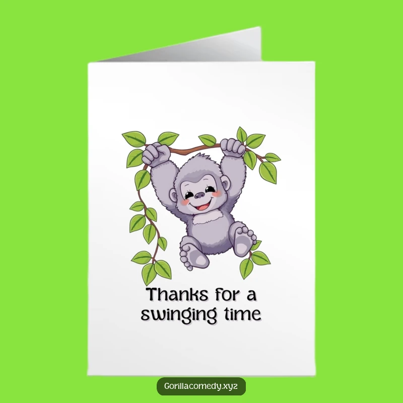 Free Printable Thank You Card: Fluffy Gorilla swinging, thanks a bunch!