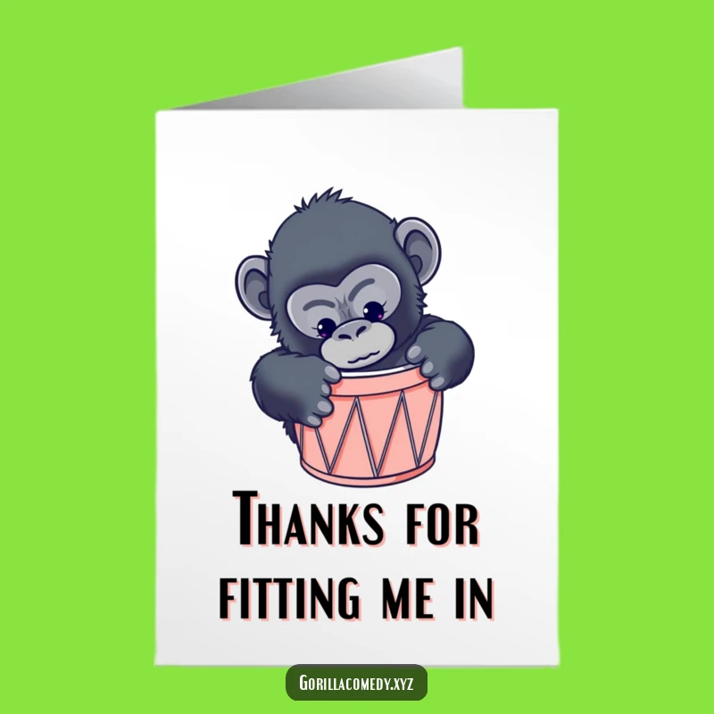 Free Printable Thank You Card: Curious Gorilla Drum Fit, Funny Downloadable & Amusing