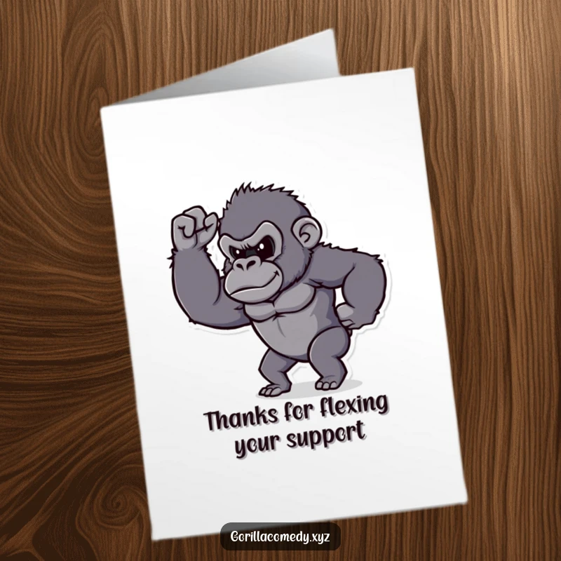 Funny Free Printable Thank You Card: Determined gorilla flexing its tiny bicep with pride and strength.