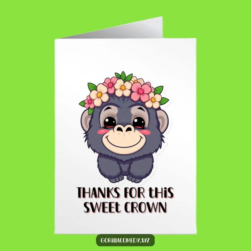 Free Printable Thank You Card: Mischievous Gorilla w/ Flower Crown - Grateful Download
