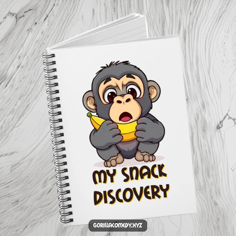 Funny Gorilla Banana Discovery Notebook: A lined notebook featuring a surprised gorilla character with wide eyes upon finding a banana, perfect funny gift ideas.