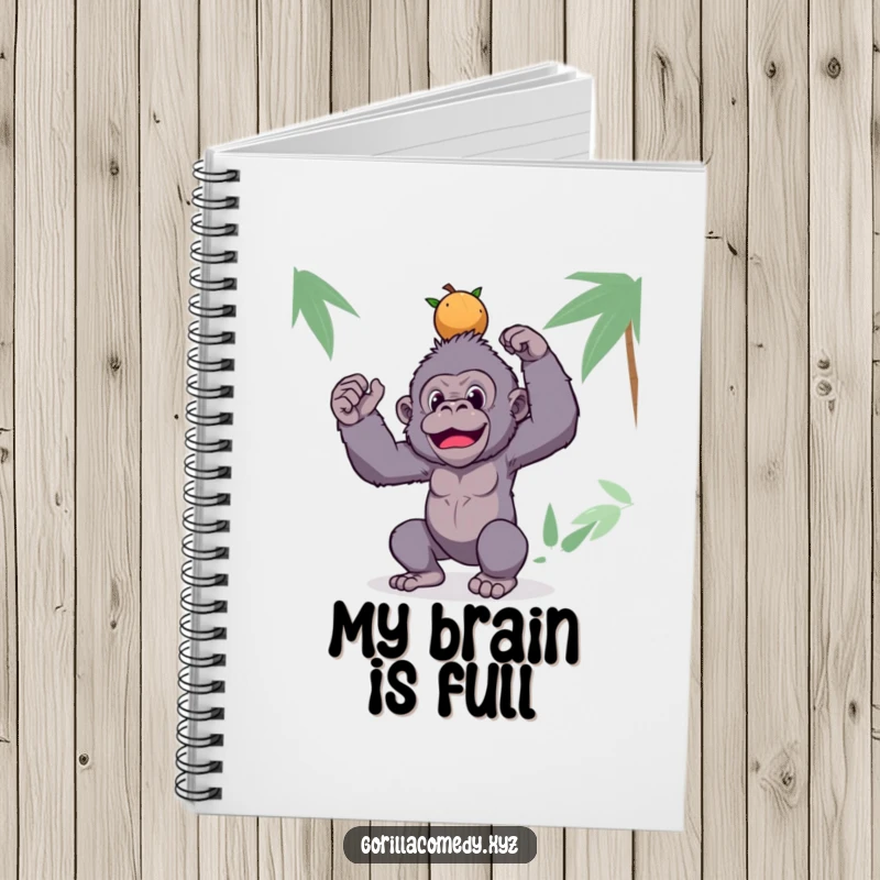 Funny gorilla notebook with a silly ape balancing coconuts, great for journaling, sketching, and note-taking.