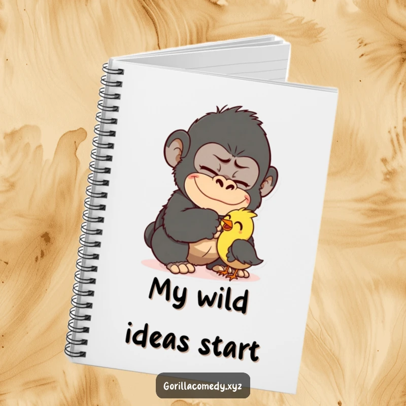 Funny Gorilla Tickling Bird Notebook: Mischievous gorilla tickling a small bird, offering a fun cover for your notes. A clever funny gift.