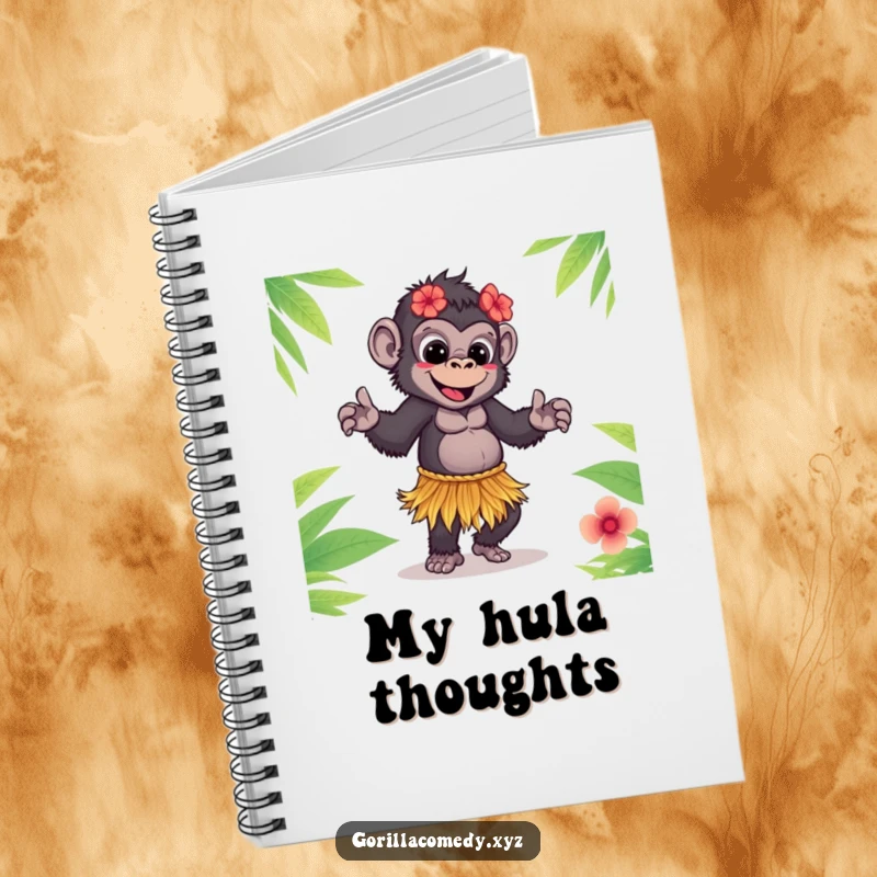 Funny Gorilla Notebook: Cute gorilla in a grass skirt doing a playful hula dance, ready for your notes.