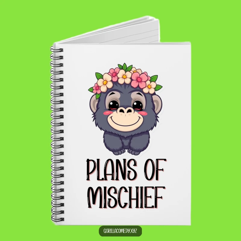 Funny Kawaii Gorilla Flower Crown Notebook - Journal Your Mischief with this Cute Book