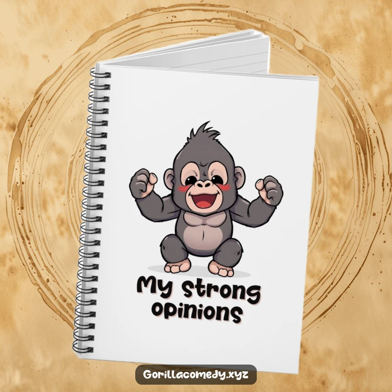 Funny notebook cover with a cute Kawaii gorilla character flexing its tiny biceps, symbolizing adorable strength. Great for writing.