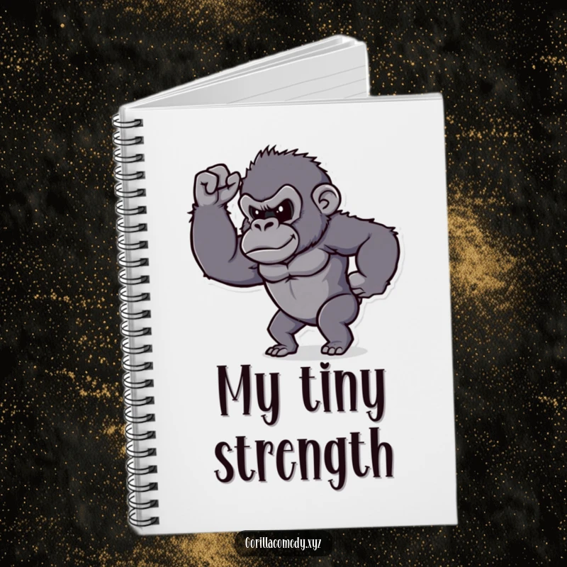 Funny gorilla notebook, determined character proudly flexing its tiny bicep, great for writing.