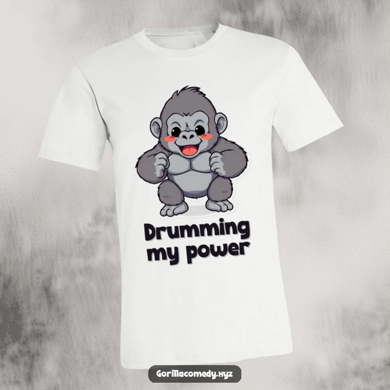 Funny Gorilla Chest Pound T-Shirt: A playful gorilla character rhythmically pounds its chest with a loud thump, showcasing raw energy, a great funny gift.