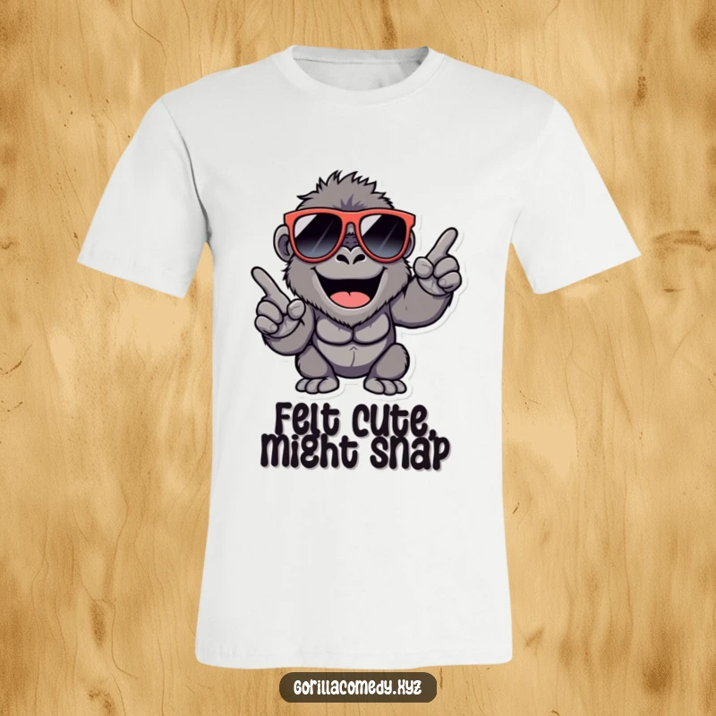 Funny Gorilla T-Shirt: Happy gorilla wearing cool sunglasses, snapping fingers with effortless swagger.