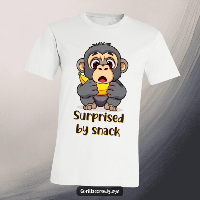 Funny Gorilla Banana Discovery T-Shirt: A gorilla character’s eyes are comically wide with surprise at finding a banana, a moment of pure funny delight, gift.