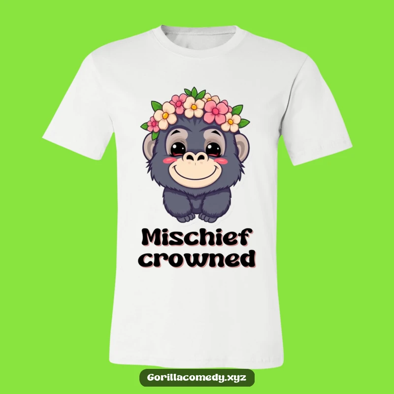 Funny Kawaii Gorilla Flower Crown T-Shirt - Mischievous Style for Comical Gifts